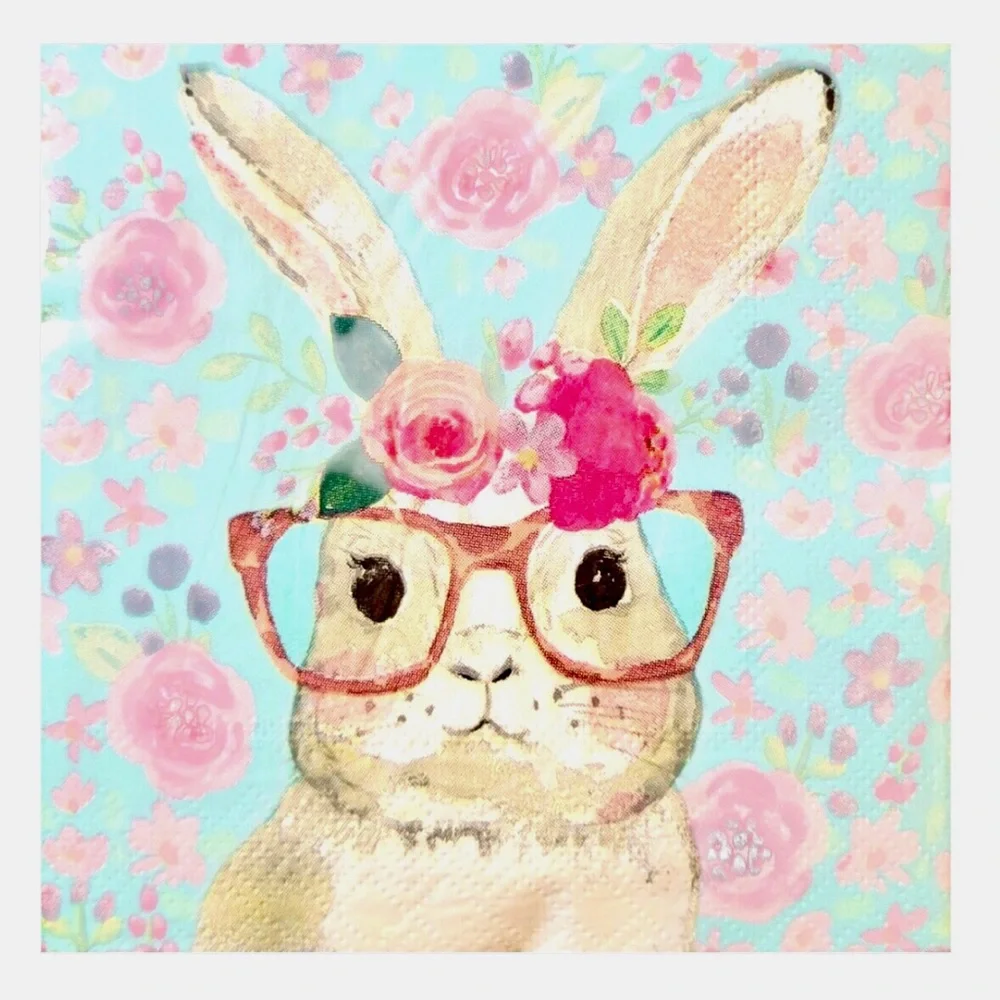 Crown Floral Bunny Rabbit Cocktail Beverage Napkins, 40 ct